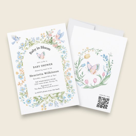 Whimsicaler Blumenbogen Baby Shower Einladung