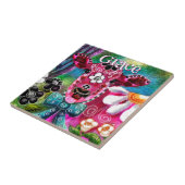 Whimsicaler Blumenkuh Rosa Türkis Schwarz Personal Fliese (Seite)