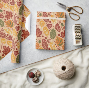Whimsicaler Boho-Herbstlaub-Wasserfarbeneffekt auf Geschenkpapier