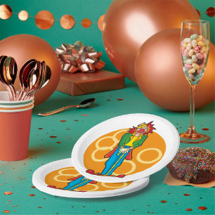 Whimsicaler Cartoon-Clown mit hellen Farben Pappteller