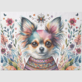 Whimsicaler Chihuahua in Boho-Blumen-Wasserfarbe Seidenpapier