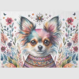 Whimsicaler Chihuahua in Boho-Blumen-Wasserfarbe Seidenpapier