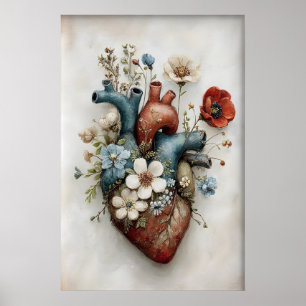Whimsicaler Druck des menschlichen Herzens mit Blu Poster