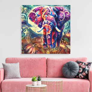 Whimsicaler Elefant bei Nachtblauen Violetten Ster Leinwanddruck