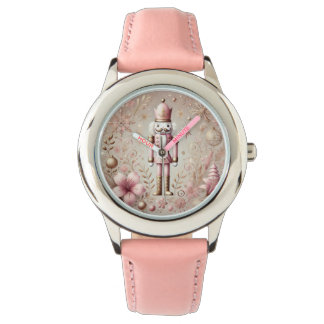 Whimsicaler Eleganter Rosa & Gold Pastell-Nussknac Armbanduhr