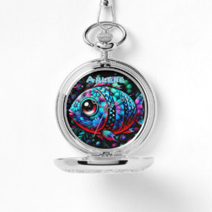 Whimsicaler Fisch mit großen Augen, nautisch perso Armbanduhr