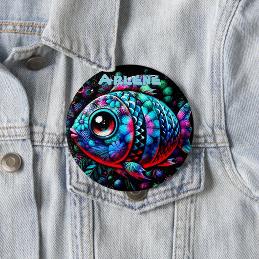 Whimsicaler Fisch mit großen Augen, nautisch perso Button (Beispiel)