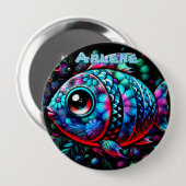 Whimsicaler Fisch mit großen Augen, nautisch perso Button (Vorne & Hinten)