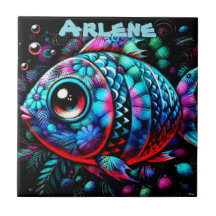 Whimsicaler Fisch mit großen Augen, nautisches per