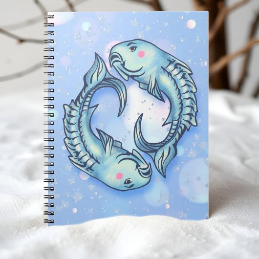 Whimsicaler Fische-Träumer-Mädchen-Himmel Meer Grü Notizblock