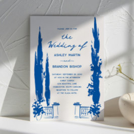 Whimsicaler französisch-blauer Garten-Hochzeit Einladung