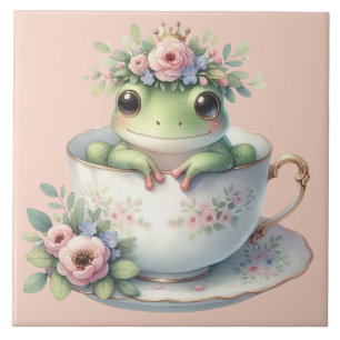 Whimsicaler Frosch in floraler Teetasse Fliese