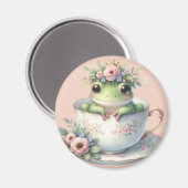 Whimsicaler Frosch in floraler Teetasse Magnet (Vorderseite/Rückseite)
