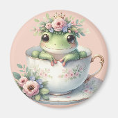 Whimsicaler Frosch in floraler Teetasse Magnet (Vorne)