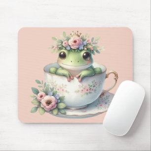 Whimsicaler Frosch in floraler Teetasse Mousepad
