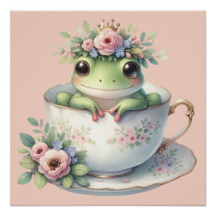 Whimsicaler Frosch in floraler Teetasse Poster