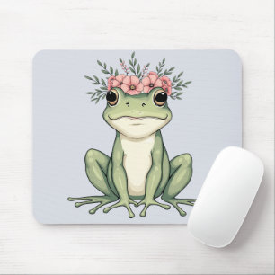 Whimsicaler Frosch mit Blumen Cottagecore-Kunst Mousepad