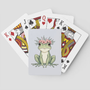 Whimsicaler Frosch mit Blumen Cottagecore-Kunst Spielkarten