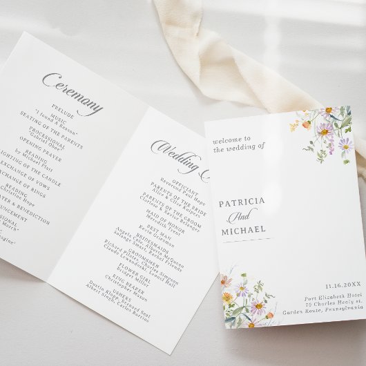 Whimsicaler Frühlingsgarten-Wildblumen-Hochzeit ge Programm