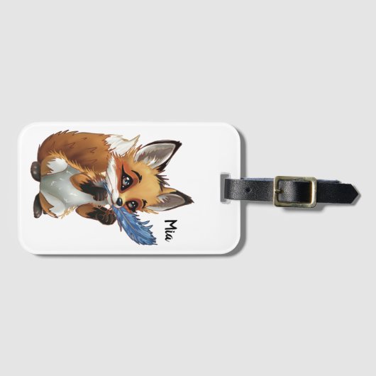 Whimsicaler Fuchs mit einer Feder Gepäckanhänger (Vorderseite (Horizontal))