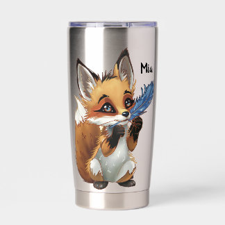 Whimsicaler Fuchs mit einer Feder Thermobecher