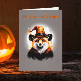 Whimsicaler Fuchs Orange Hexenhut Halloween Karte