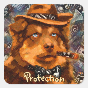 Whimsicaler Gangster-Hund Retro-Noir Blaue Augen K Quadratischer Aufkleber