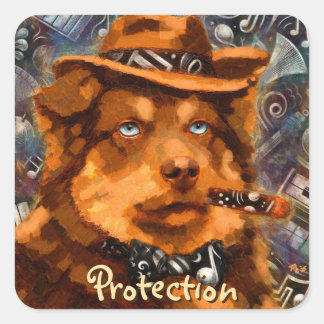 Whimsicaler Gangster-Hund Retro-Noir Blaue Augen K Quadratischer Aufkleber