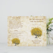 Whimsicaler Gelber Herzblatt-Baum-Hochzeitsprogram (Stehend Vorderseite)