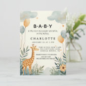 Whimsicaler Giraffe-Baby-Shower Einladung (Stehend Vorderseite)