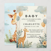 Whimsicaler Giraffe-Baby-Shower Einladung (Vorne/Hinten)