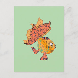 Whimsicaler Goldfisch im Boho-Stil   Fantasie mit  Postkarte