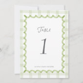 Whimsicaler grüner Gingham-Baby-Shower-Tischnummer (Vorderseite)