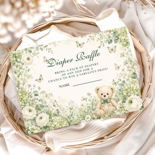 Whimsicaler grüner Teddybär-Windel-Raffle Begleitkarte