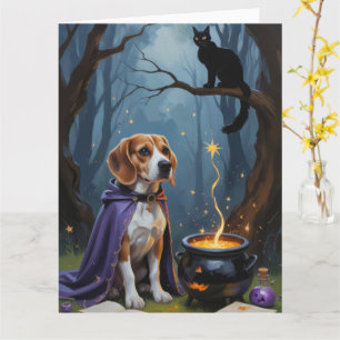 Whimsicaler Halloween-Malergrund mit Beagle-Hund Karte