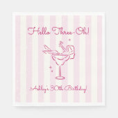 Whimsicaler handgezeichneter Cocktail Pink 30. Geb Serviette (Vorderseite)