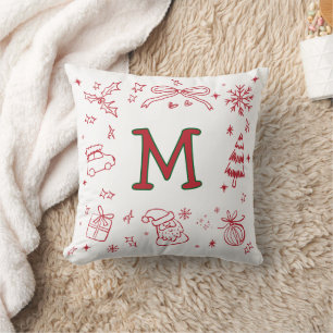 Whimsicaler handgezeichneter Stil Monogramm Anfang Kissen