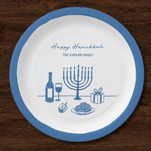 Whimsicaler, handgezeichneter, trendiger Hanukkah- Pappteller