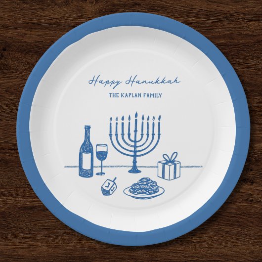 Whimsicaler, handgezeichneter, trendiger Hanukkah- Pappteller