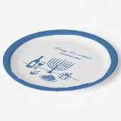 Whimsicaler, handgezeichneter, trendiger Hanukkah- Pappteller (Schrägansicht)
