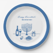 Whimsicaler, handgezeichneter, trendiger Hanukkah- Pappteller (Vorderseite)