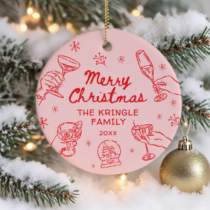 Whimsicaler handgezeichneter Weihnachtsfeier Keramik Ornament