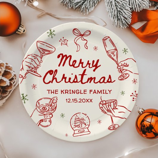 Whimsicaler handgezeichneter Weihnachtsfeier Pappteller