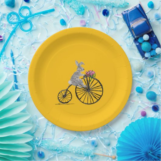 Whimsicaler Hase auf Fahrrad Pappteller (Party)
