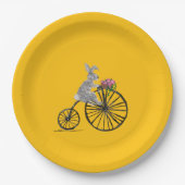 Whimsicaler Hase auf Fahrrad Pappteller (Vorderseite)
