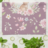 Whimsicaler Hasen-Teekanne Blumen Frühling Geschirrtuch (Gefaltet)