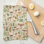 Whimsicaler Herbst-Pilz-Wald nahtloses Muster Geschirrtuch (Viertel Falte)