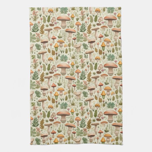 Whimsicaler Herbst-Pilz-Wald nahtloses Muster Geschirrtuch (Vertikal)