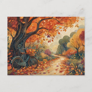 Whimsicaler Herbstwaldweg illustriert Herbst Postkarte