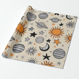 Whimsicaler himmlischer Gekritzel Geschenkpapier